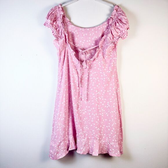 LOVE TREE Dress Women L Pink Floral Babydoll Milkmaid Coquette Open Back NWOT - Picture 3 of 9